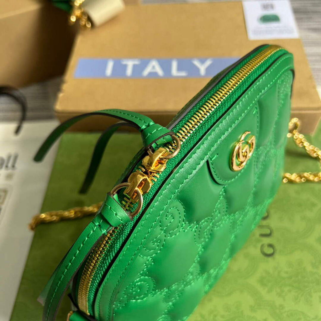 Gucci 702229 GG matelass¨¦ leather shoulder bag Bright green