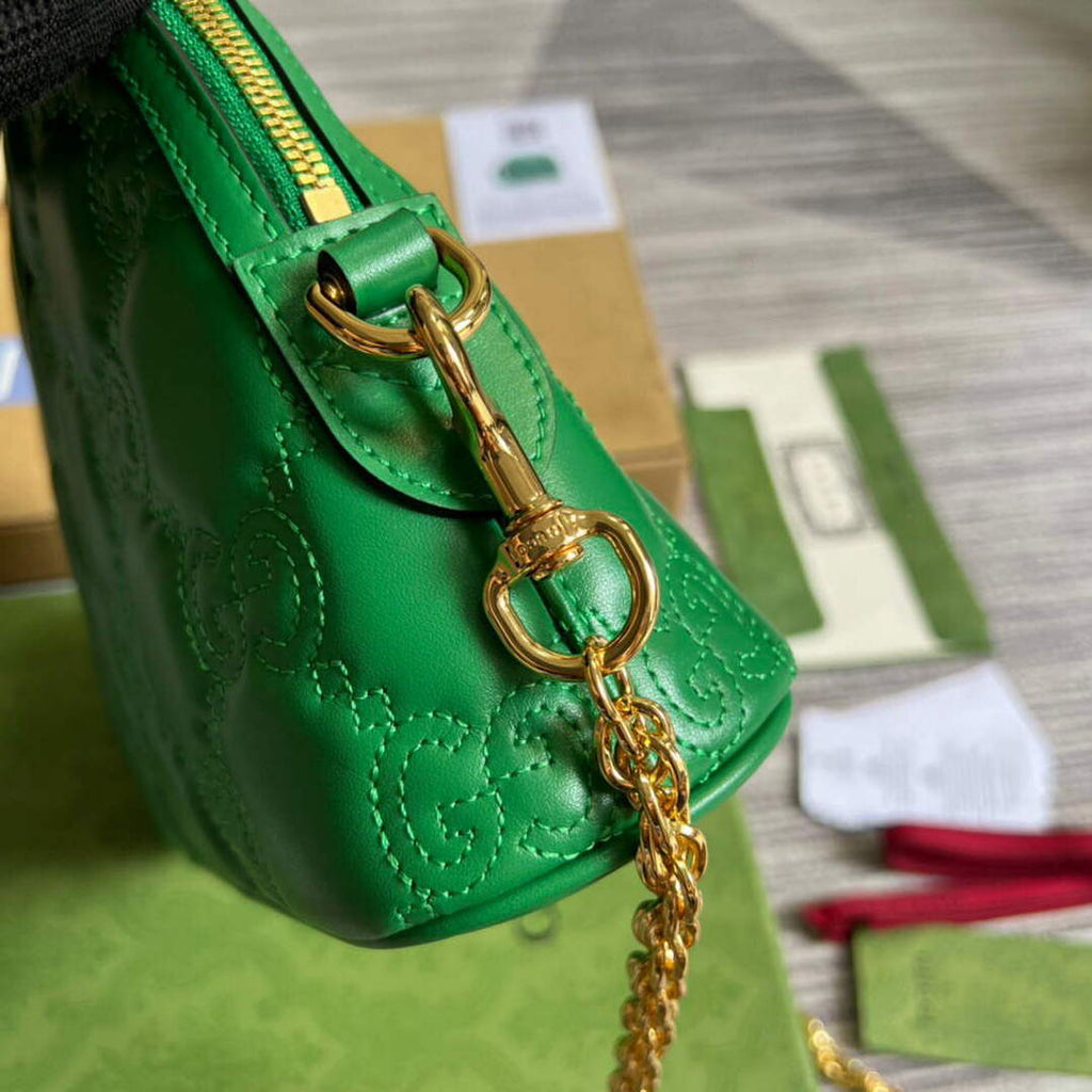 Gucci 702229 GG matelass¨¦ leather shoulder bag Bright green