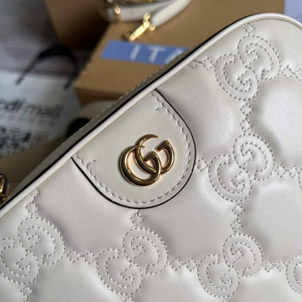 Gucci 702234 GG Matelass¨¦ Leather Shoulder Handbag White