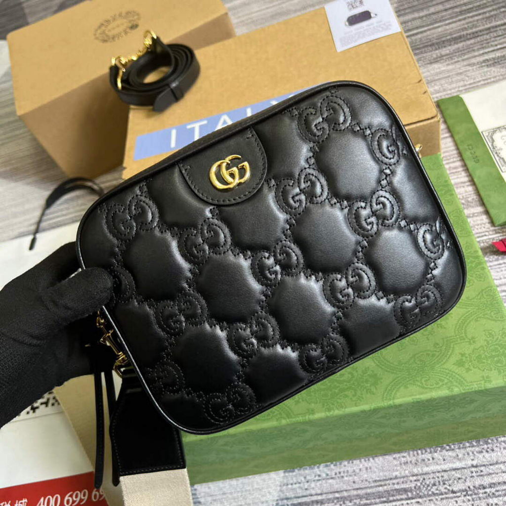 Gucci 702234 GG Matelass¨¦ Leather Shoulder Handbag Black