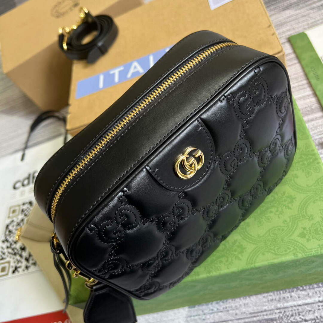 Gucci 702234 GG Matelass¨¦ Leather Shoulder Handbag Black