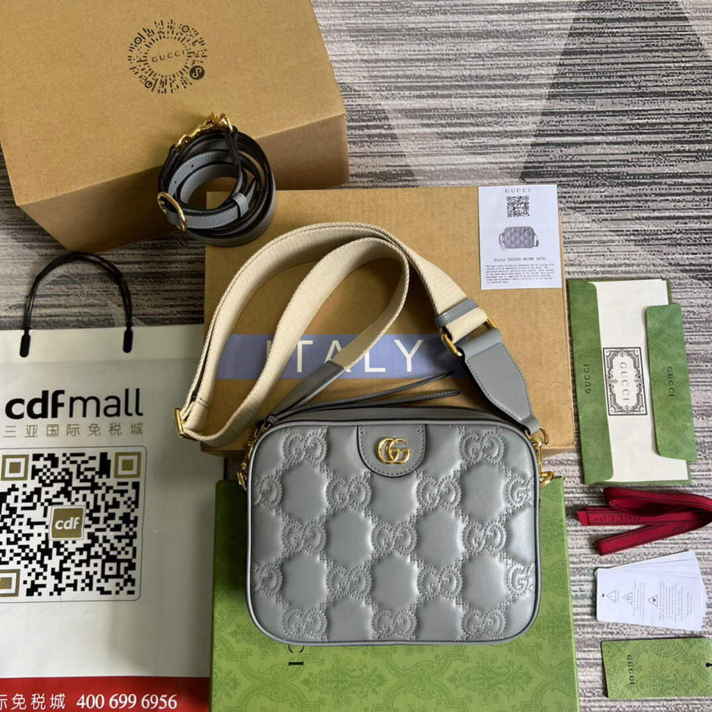 Gucci 702234 GG Matelass¨¦ Leather Shoulder Handbag Dusty grey
