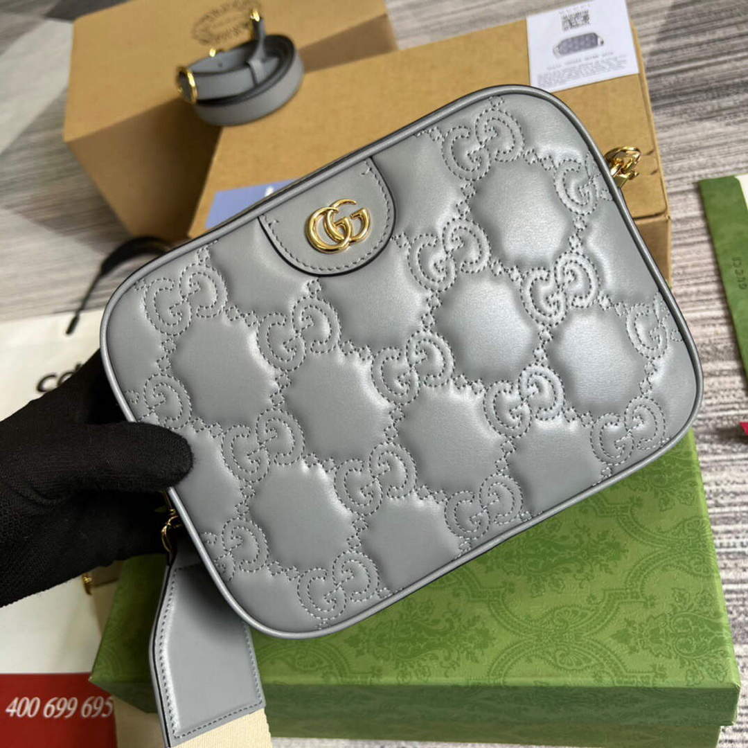 Gucci 702234 GG Matelass¨¦ Leather Shoulder Handbag Dusty grey