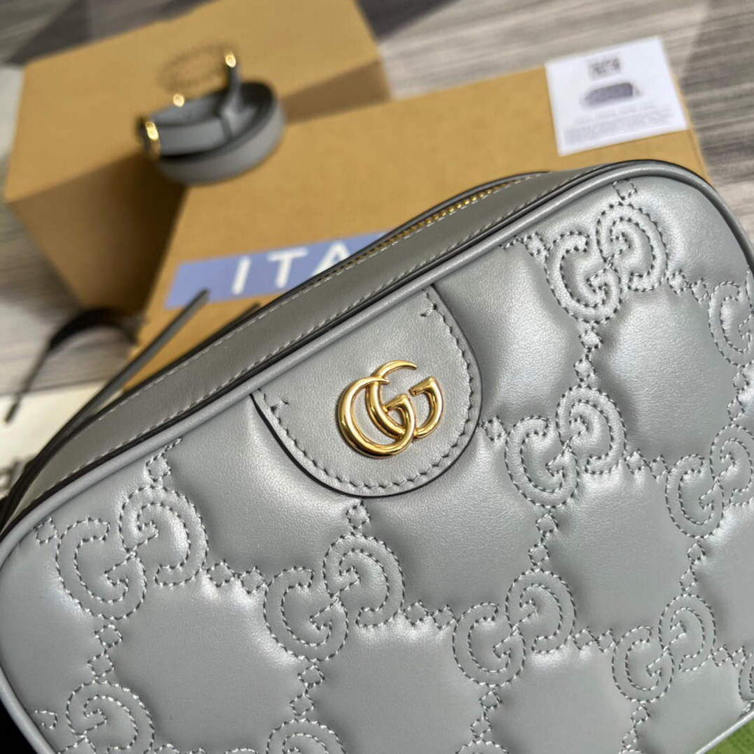 Gucci 702234 GG Matelass¨¦ Leather Shoulder Handbag Dusty grey