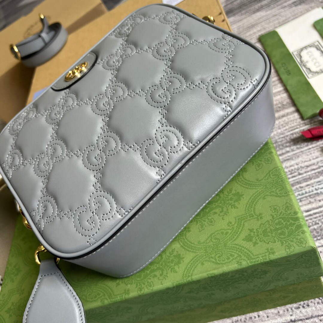 Gucci 702234 GG Matelass¨¦ Leather Shoulder Handbag Dusty grey
