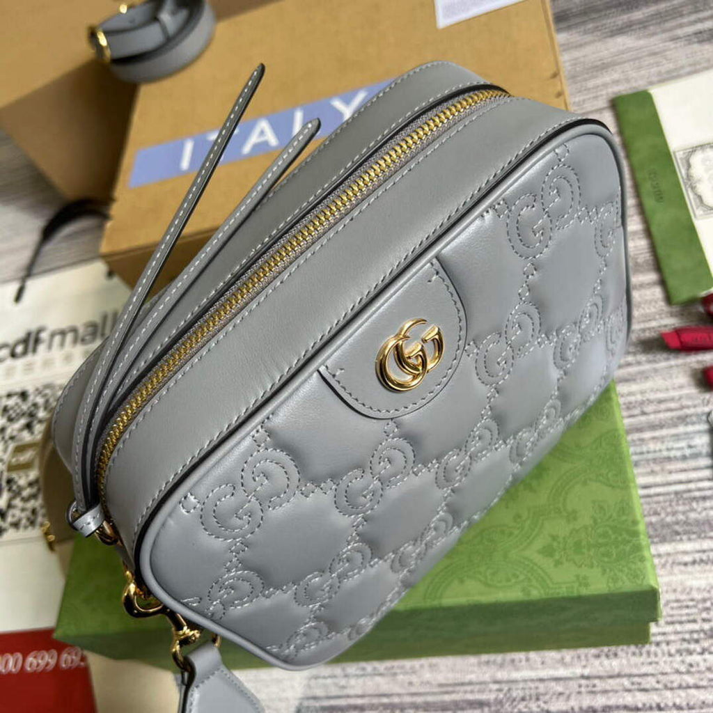 Gucci 702234 GG Matelass¨¦ Leather Shoulder Handbag Dusty grey