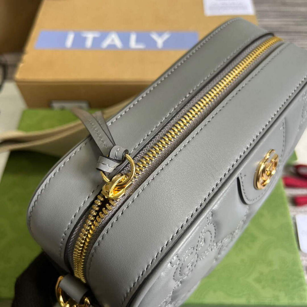 Gucci 702234 GG Matelass¨¦ Leather Shoulder Handbag Dusty grey