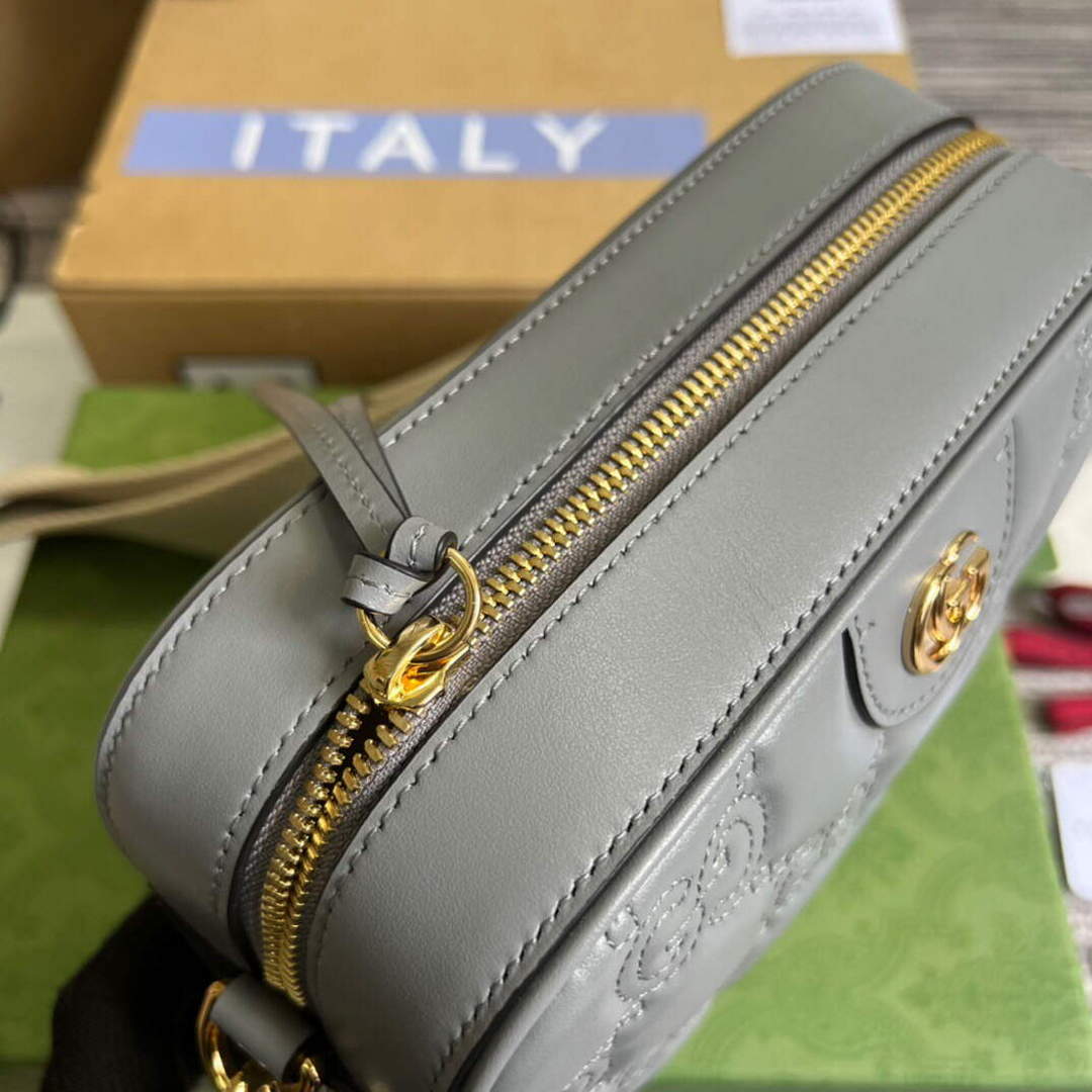 Gucci 702234 GG Matelass¨¦ Leather Shoulder Handbag Dusty grey