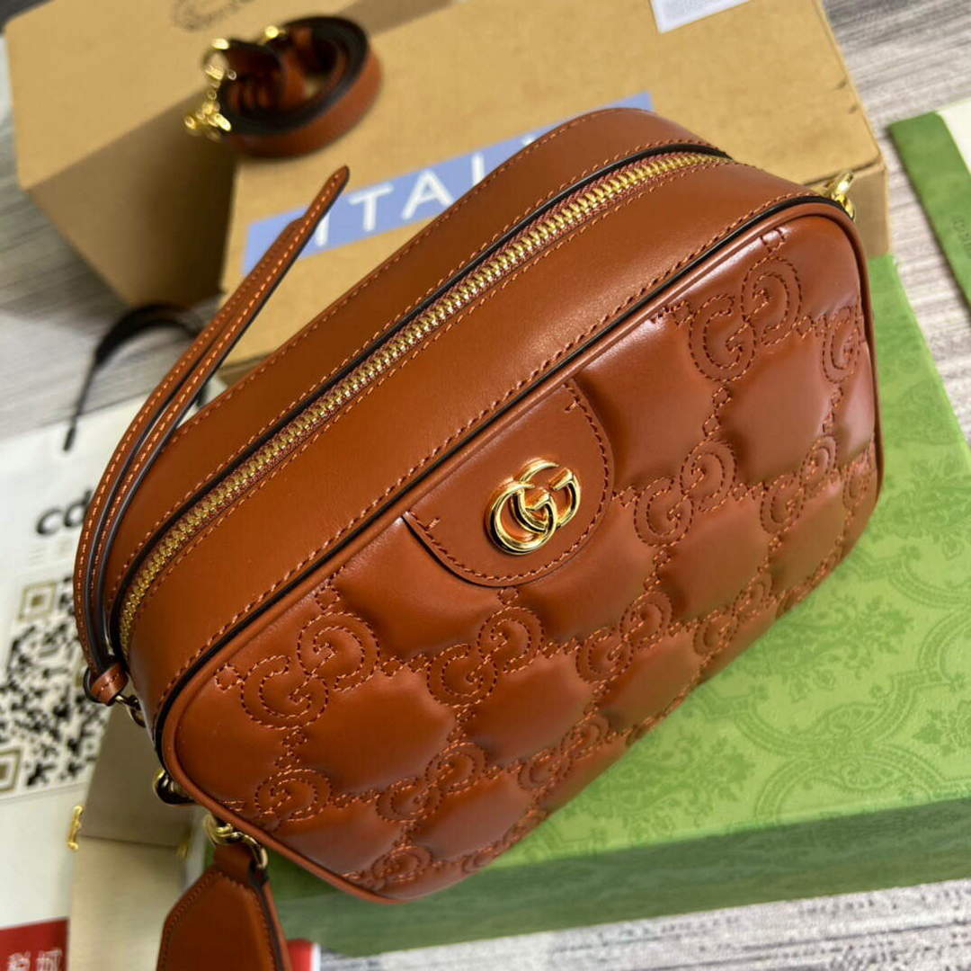 Gucci 702234 GG Matelass¨¦ Leather Shoulder Handbag Light brown