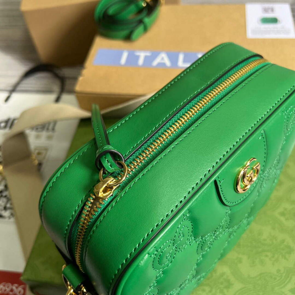 Gucci 702234 GG Matelass¨¦ Leather Shoulder Handbag Bright green