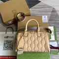 Gucci 702242 GG matelass¨¦ leather shoulder bag Beige