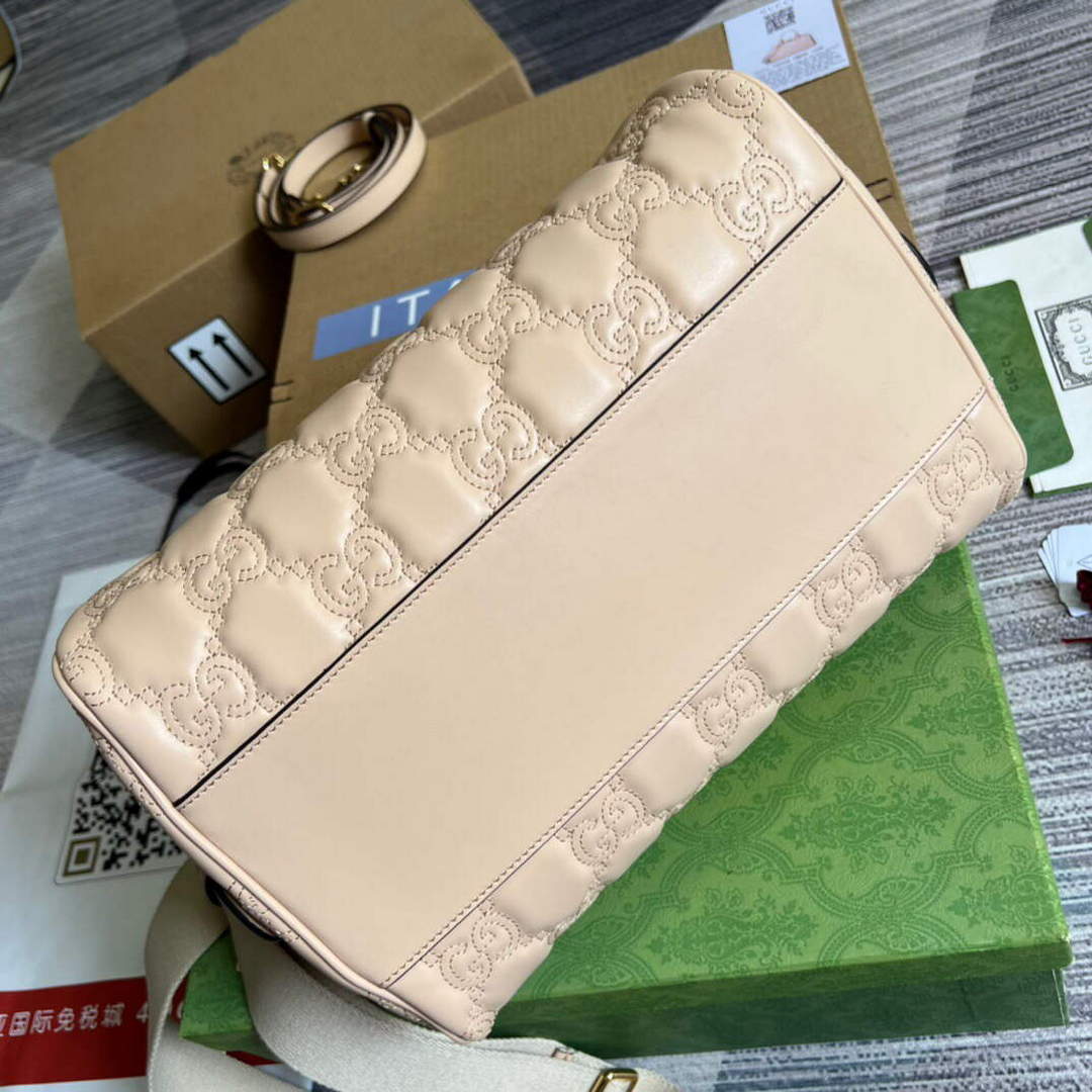 Gucci 702242 GG matelass¨¦ leather shoulder bag Beige