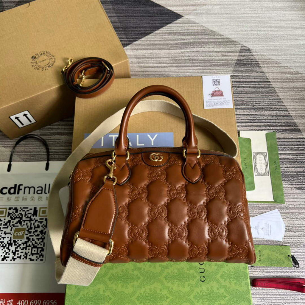 Gucci 702242 GG matelass¨¦ leather shoulder bag Brown