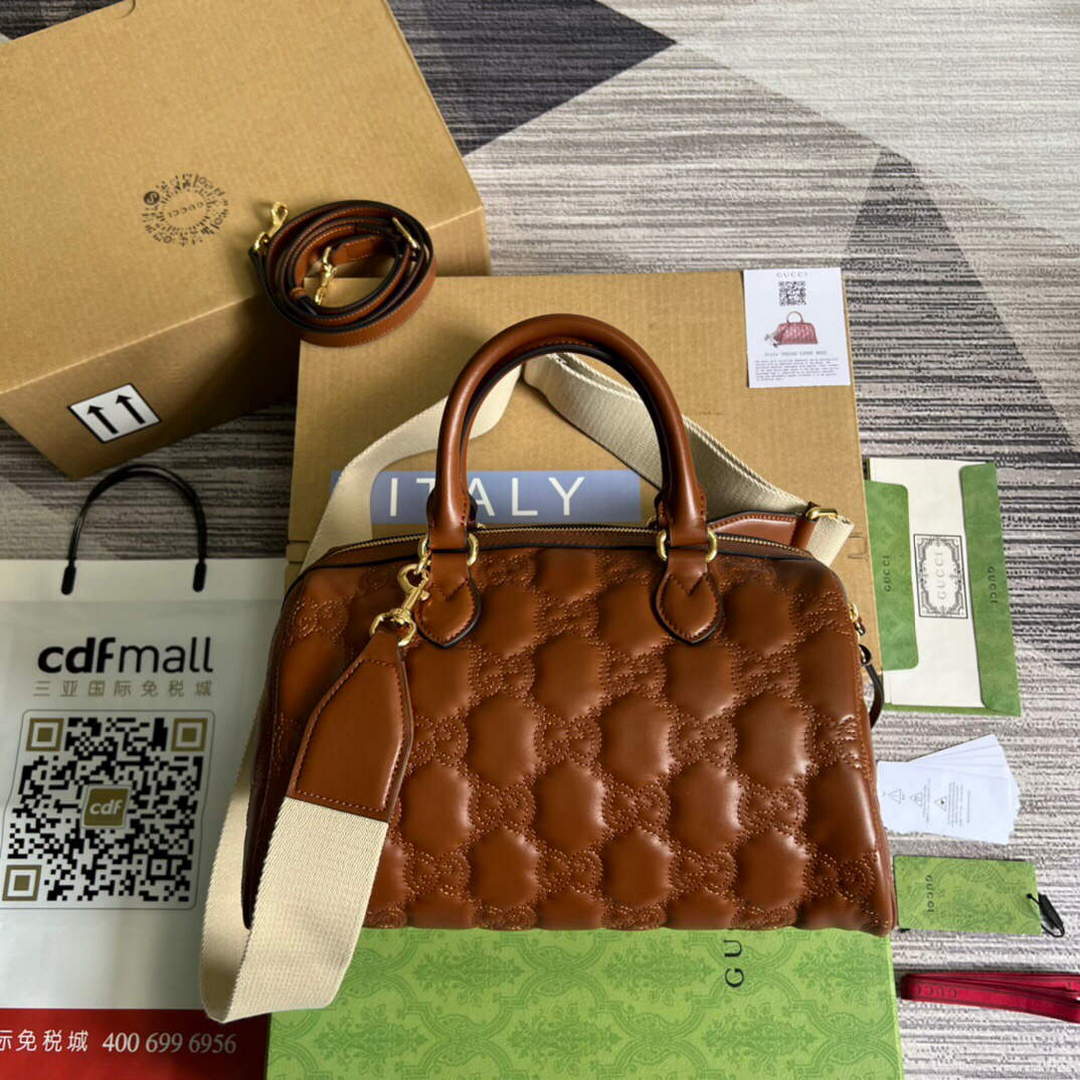 Gucci 702242 GG matelass¨¦ leather shoulder bag Brown