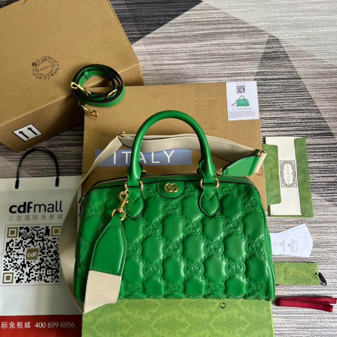 Gucci 702242 GG matelass¨¦ leather shoulder bag Bright green