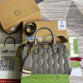 Gucci 702242 GG matelass¨¦ leather shoulder bag Dusty grey