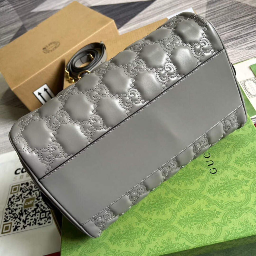 Gucci 702242 GG matelass¨¦ leather shoulder bag Dusty grey
