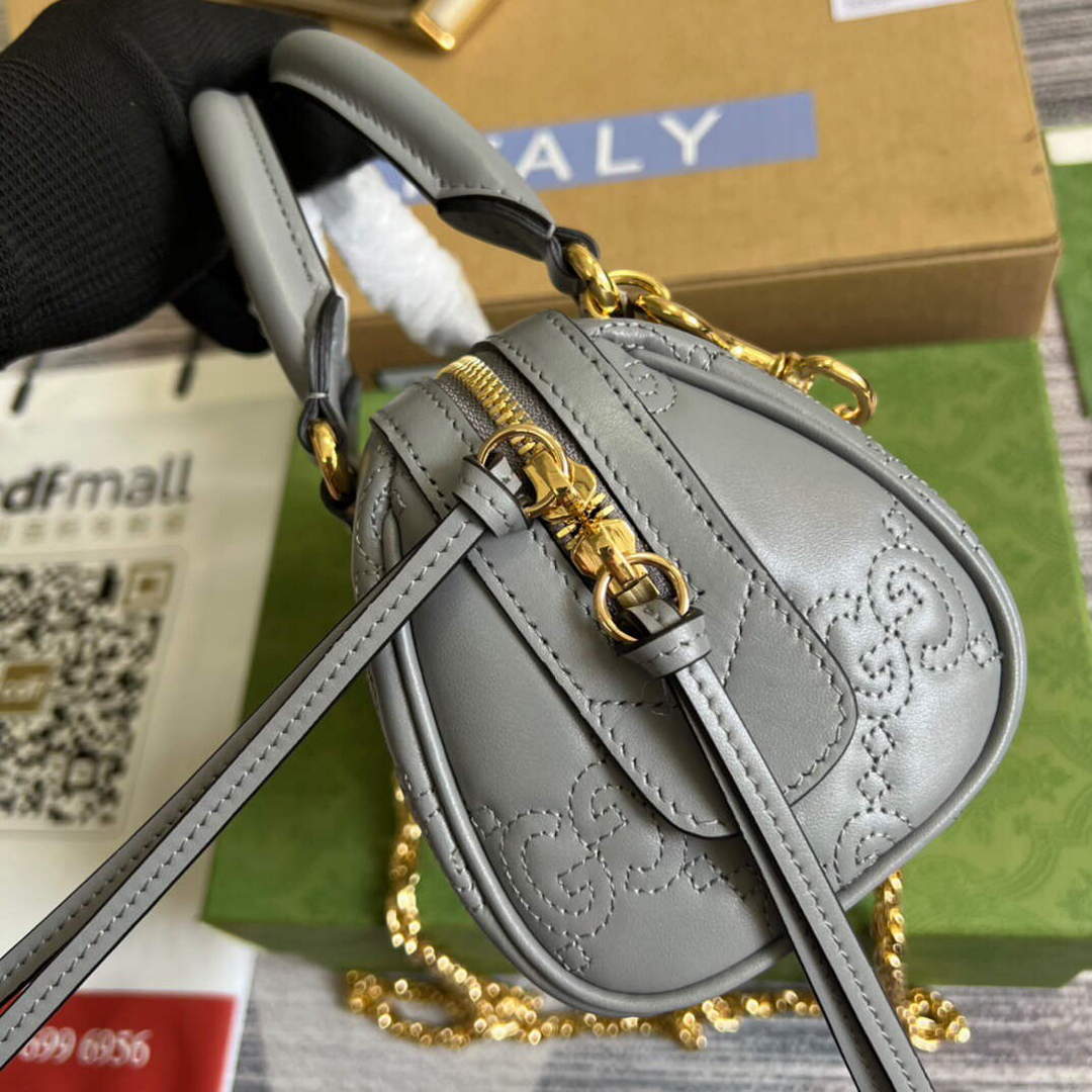 Gucci 702251 GG matelass¨¦ leather top handle bag Dusty grey