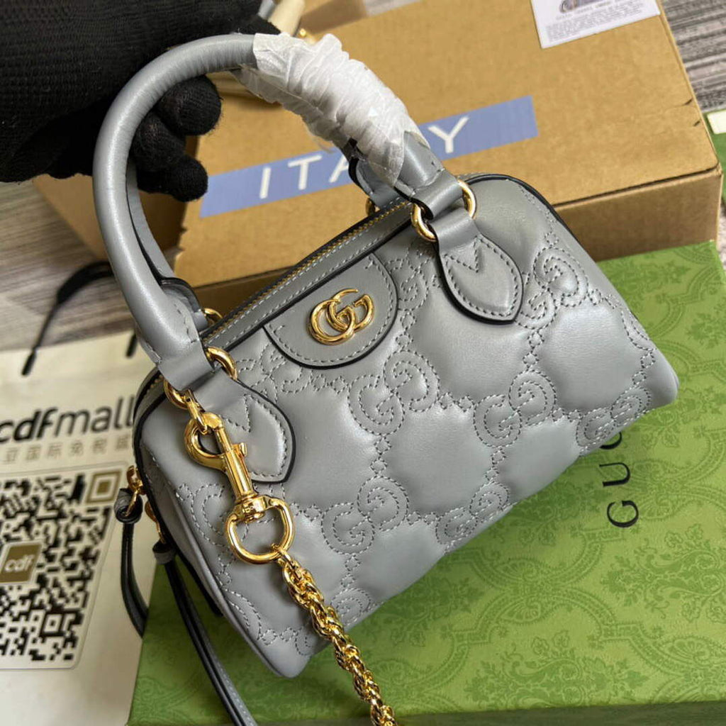 Gucci 702251 GG matelass¨¦ leather top handle bag Dusty grey
