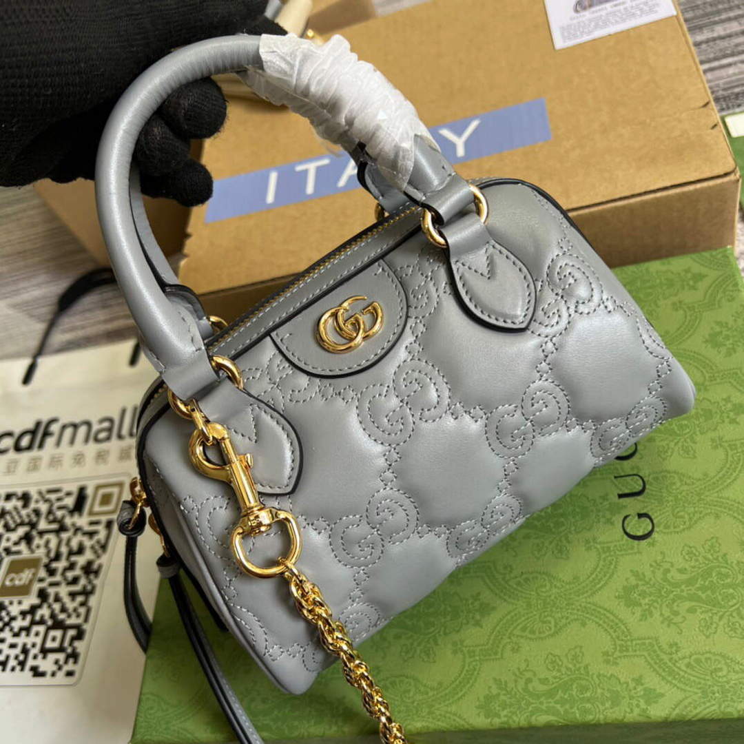 Gucci 702251 GG matelass¨¦ leather top handle bag Dusty grey