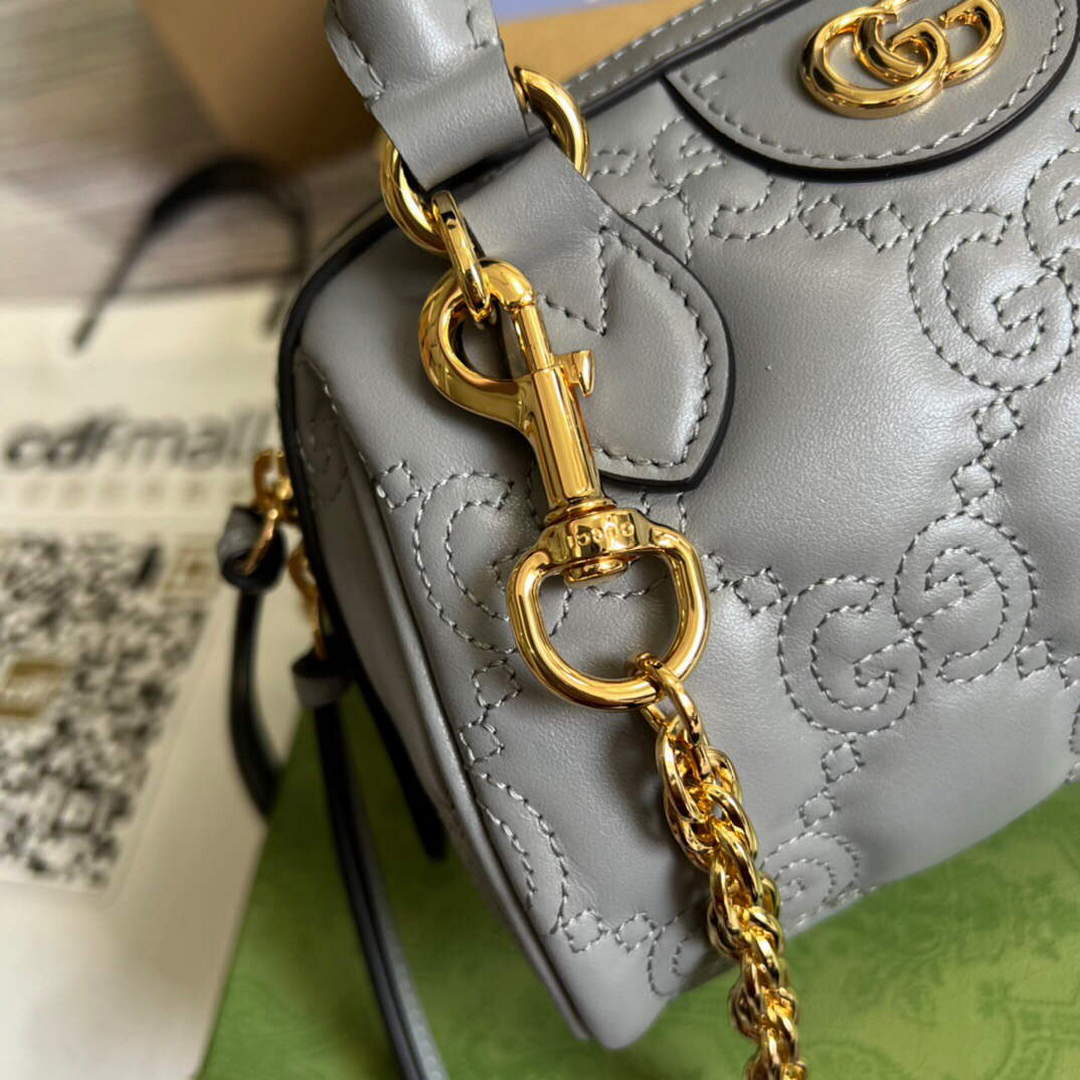 Gucci 702251 GG matelass¨¦ leather top handle bag Dusty grey
