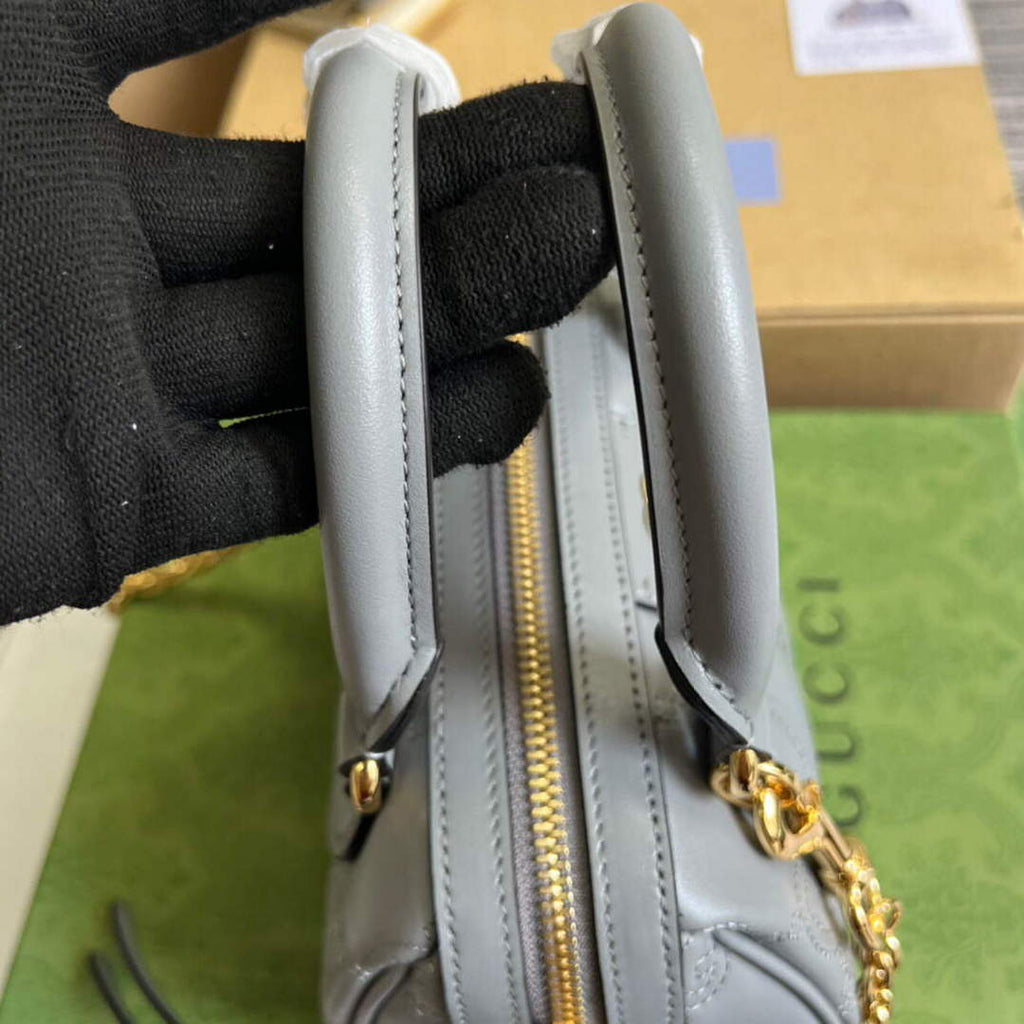 Gucci 702251 GG matelass¨¦ leather top handle bag Dusty grey