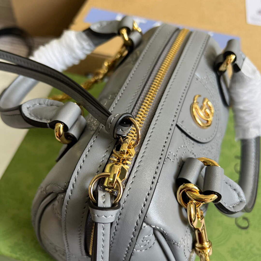Gucci 702251 GG matelass¨¦ leather top handle bag Dusty grey