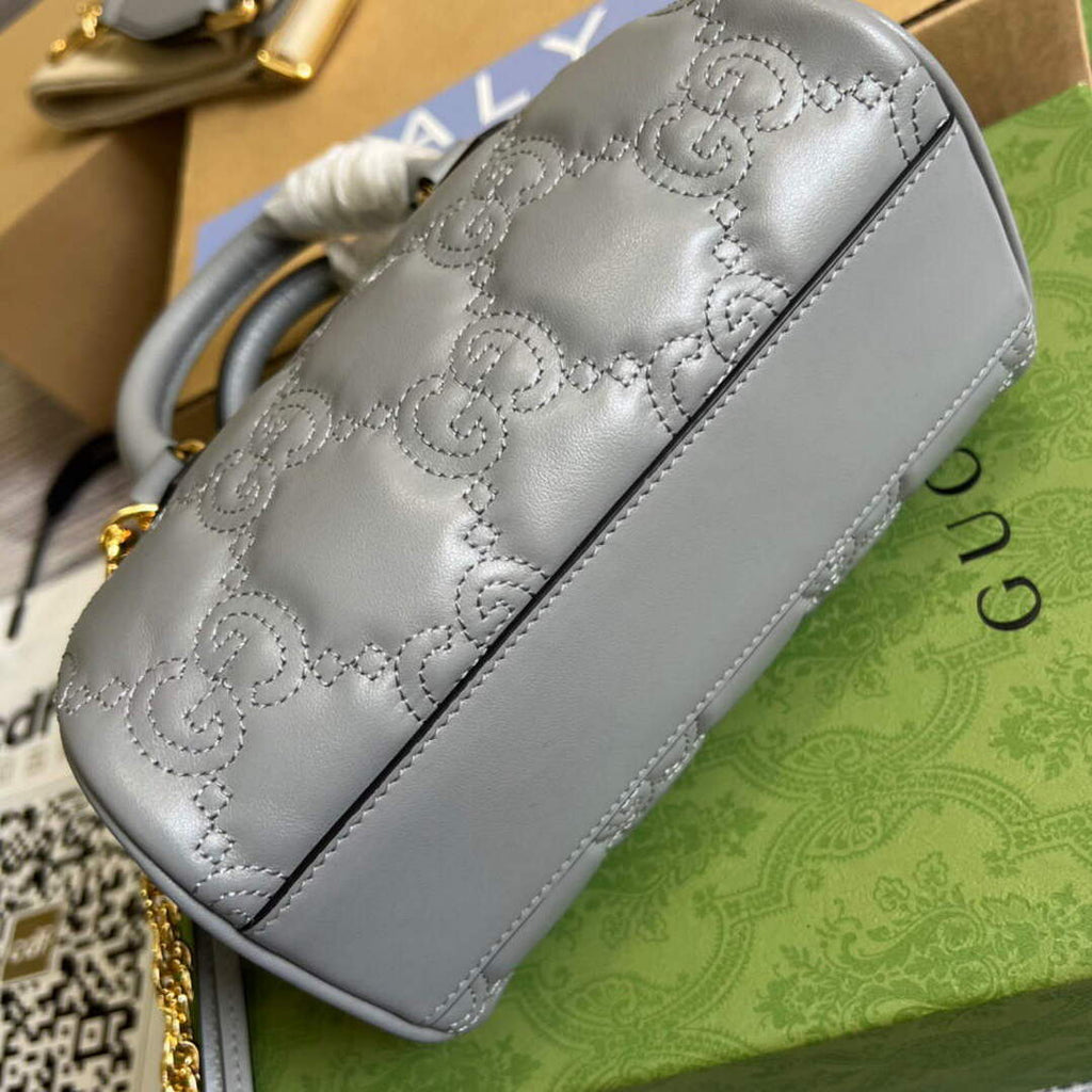 Gucci 702251 GG matelass¨¦ leather top handle bag Dusty grey