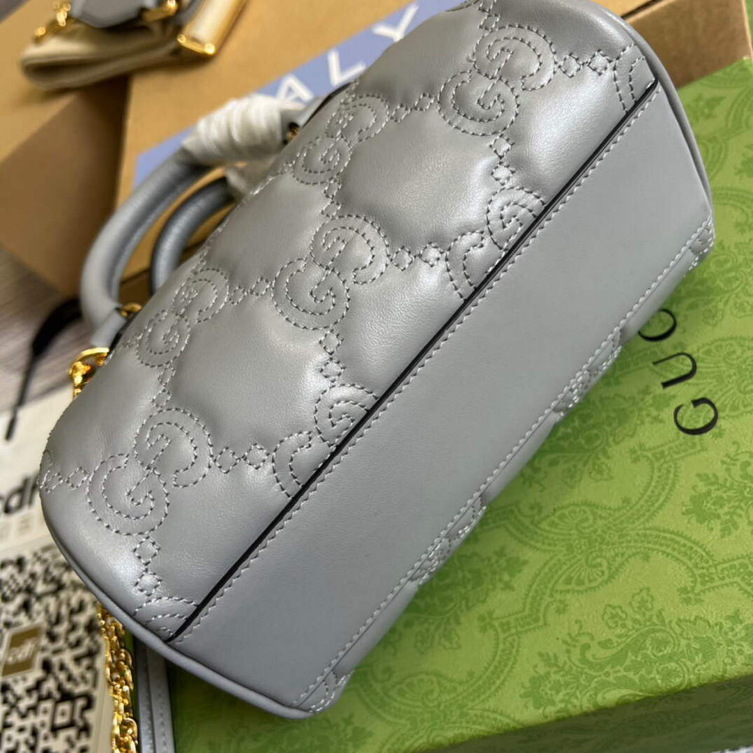 Gucci 702251 GG matelass¨¦ leather top handle bag Dusty grey