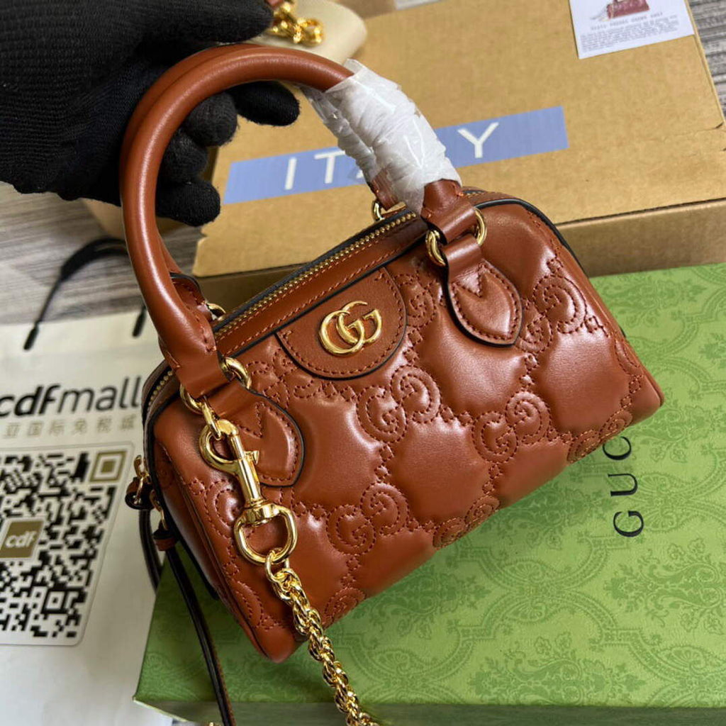 Gucci 702251 GG matelass¨¦ leather top handle bag Brown