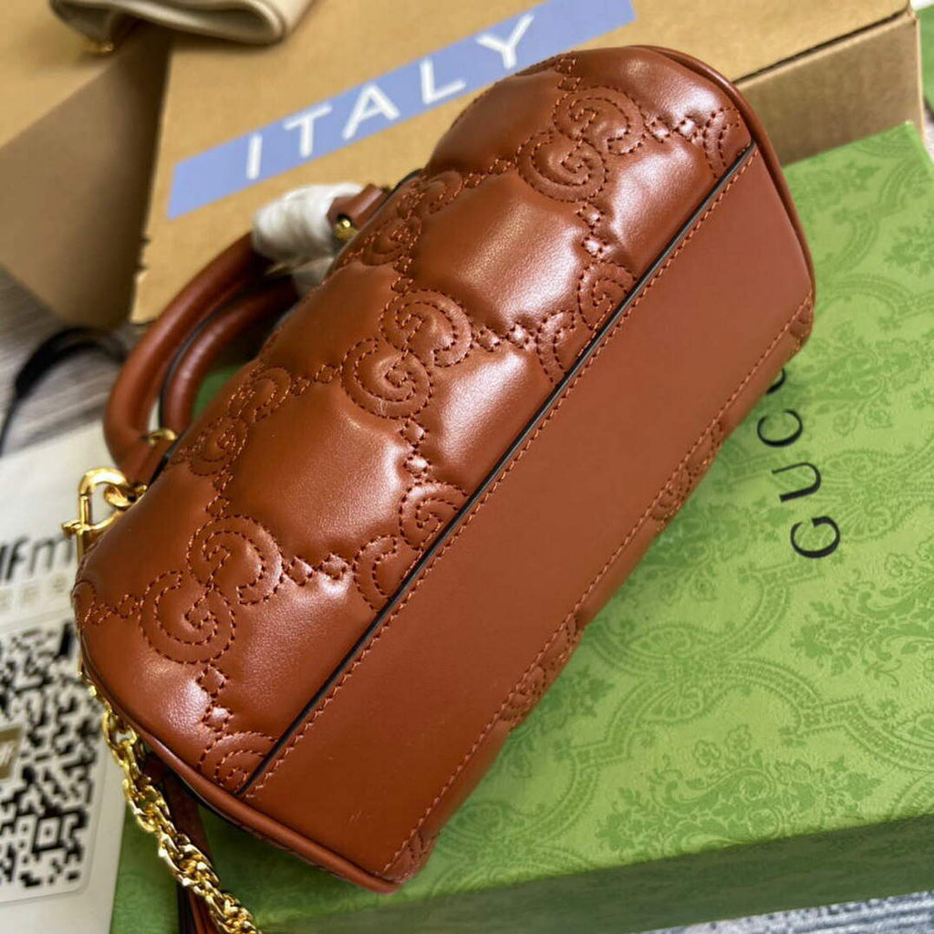 Gucci 702251 GG matelass¨¦ leather top handle bag Brown