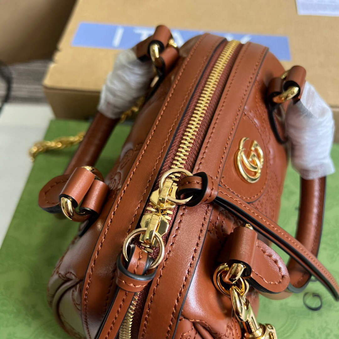 Gucci 702251 GG matelass¨¦ leather top handle bag Brown
