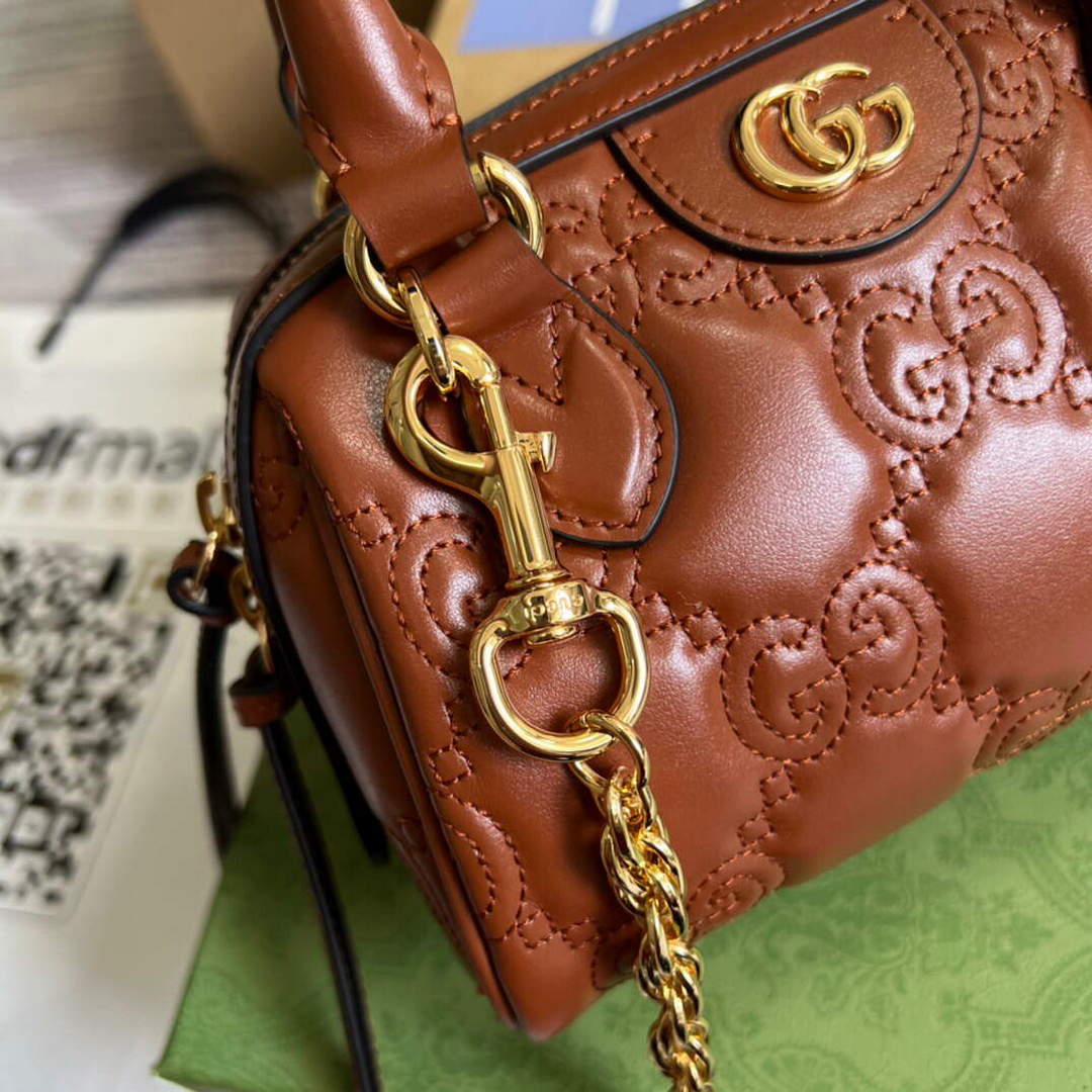 Gucci 702251 GG matelass¨¦ leather top handle bag Brown