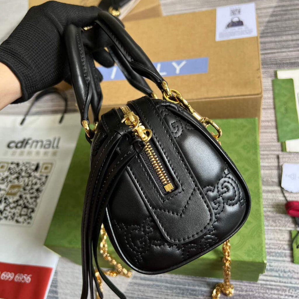 Gucci 702251 GG matelass¨¦ leather top handle bag Black