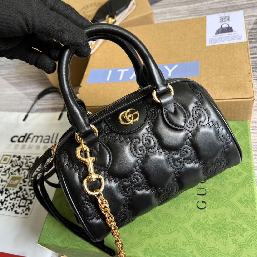 Gucci 702251 GG matelass¨¦ leather top handle bag Black