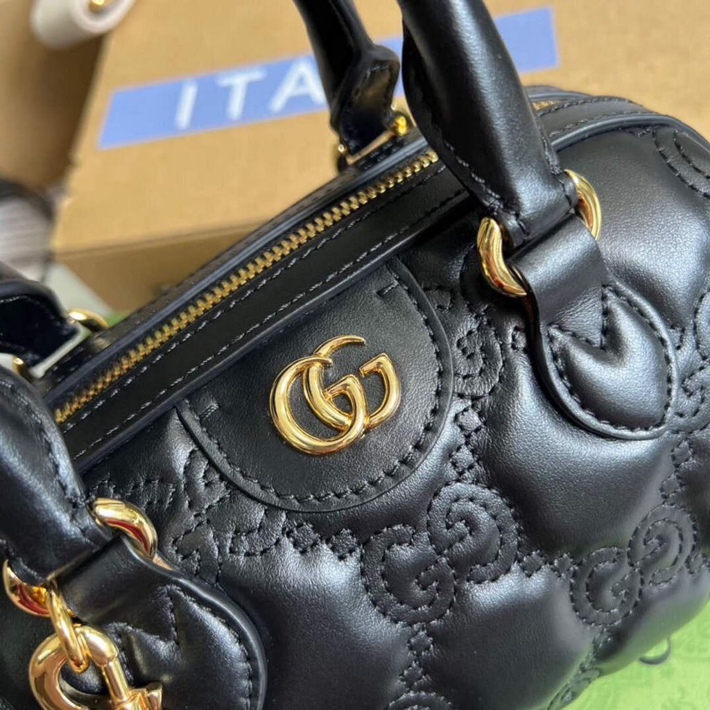 Gucci 702251 GG matelass¨¦ leather top handle bag Black