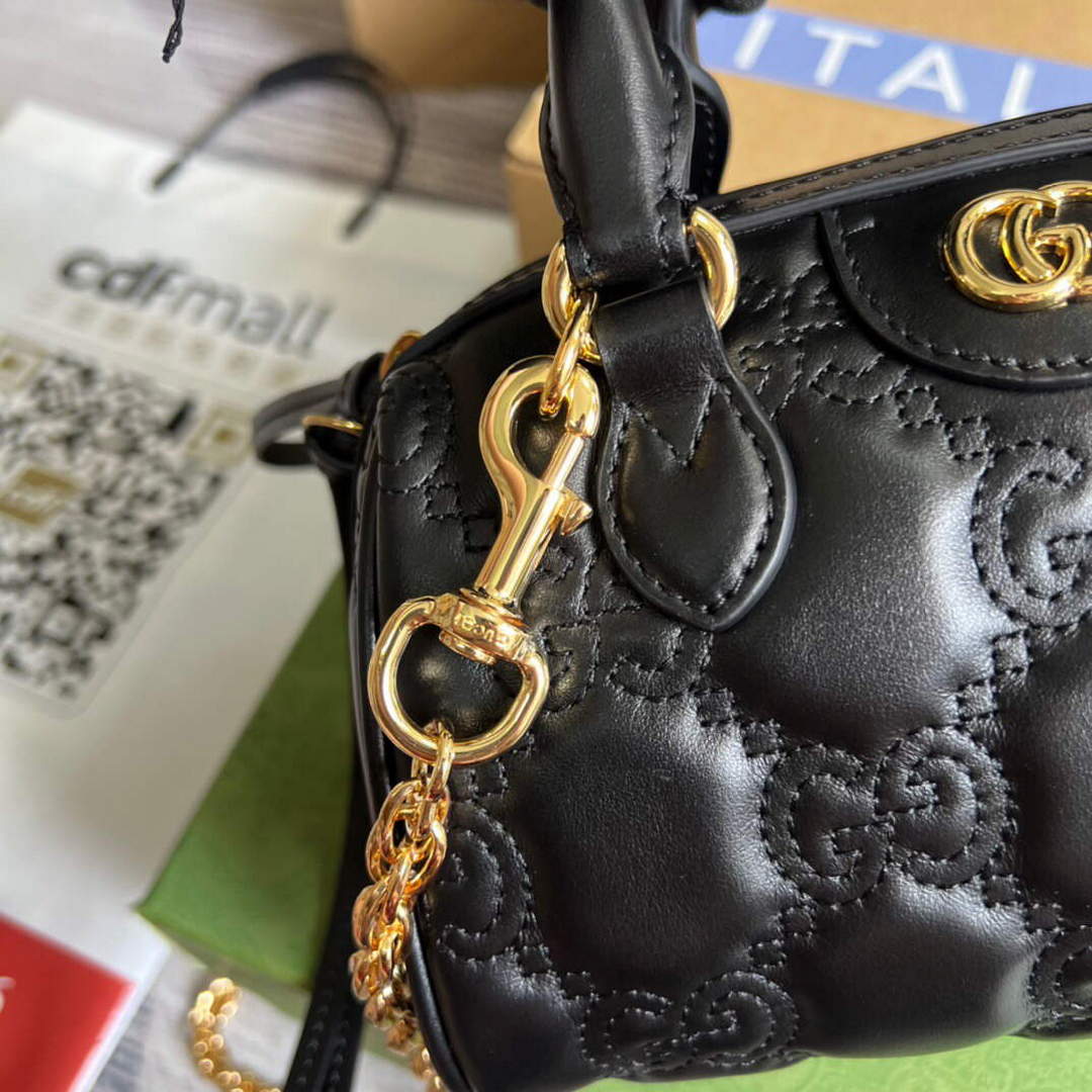 Gucci 702251 GG matelass¨¦ leather top handle bag Black