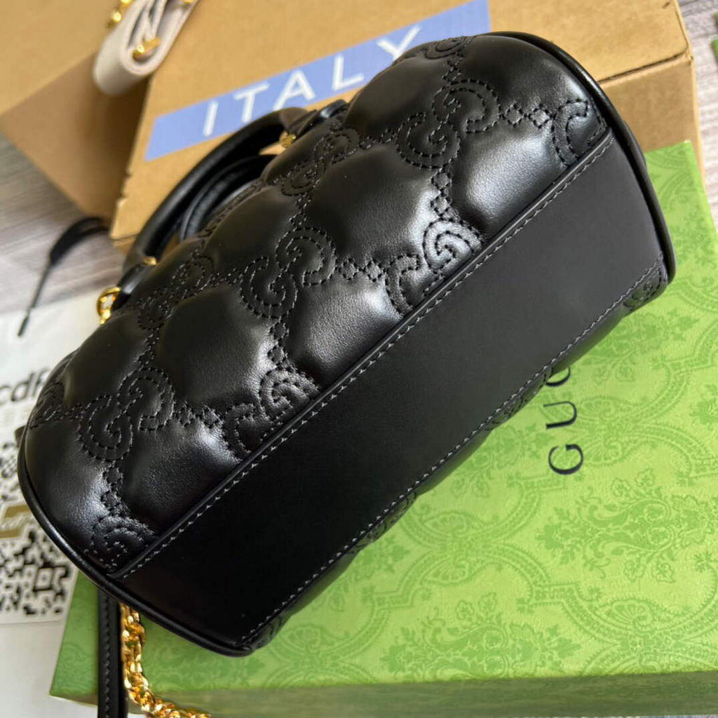 Gucci 702251 GG matelass¨¦ leather top handle bag Black