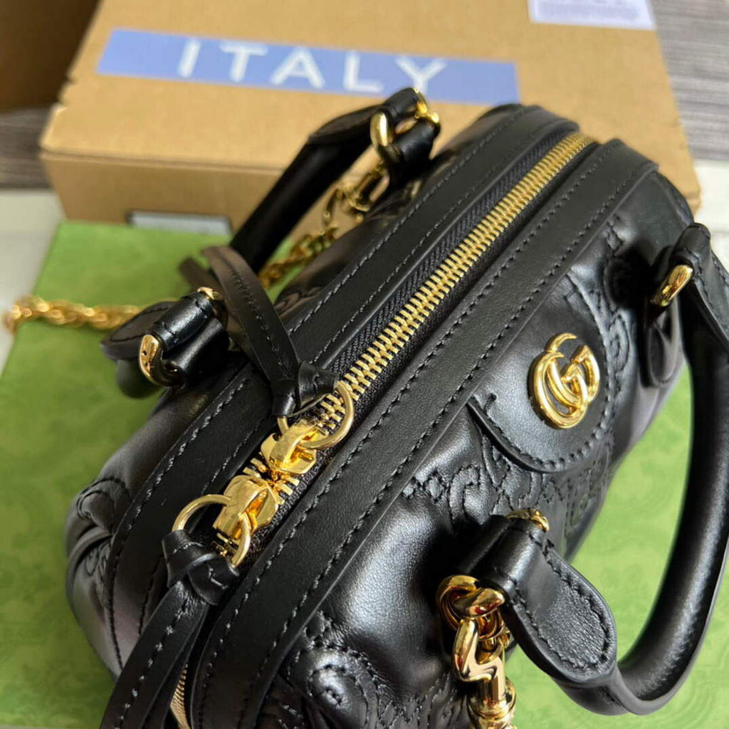 Gucci 702251 GG matelass¨¦ leather top handle bag Black