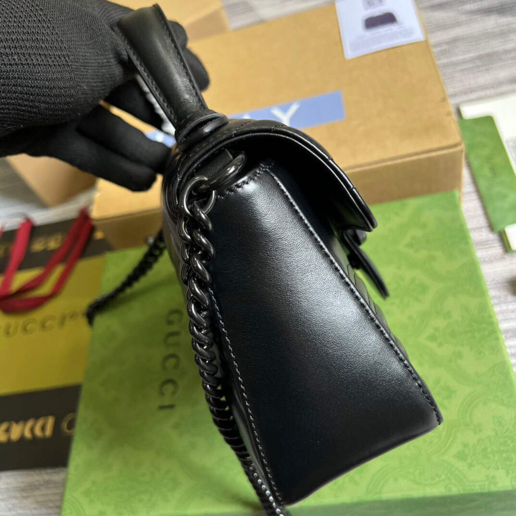 Gucci 702563 GG Marmont Mini Top Handle Bag Black