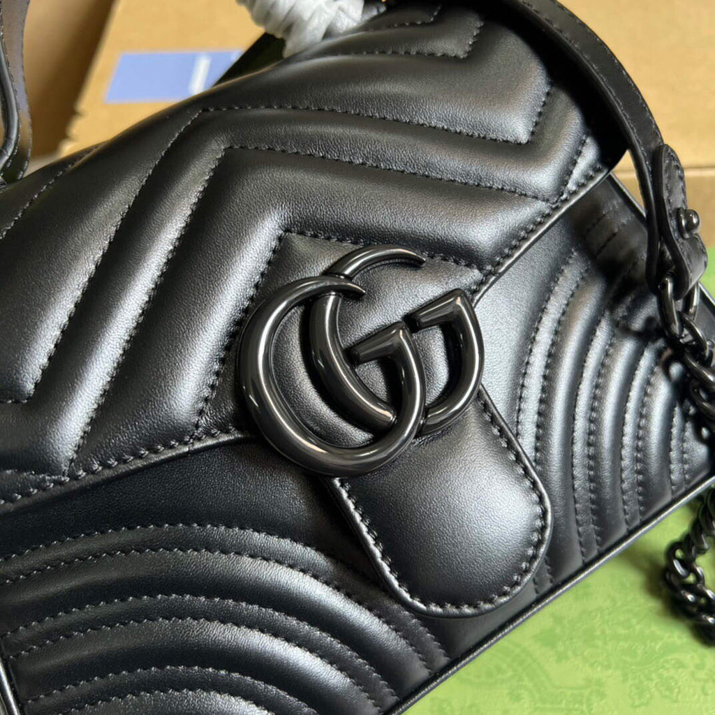 Gucci 702563 GG Marmont Mini Top Handle Bag Black