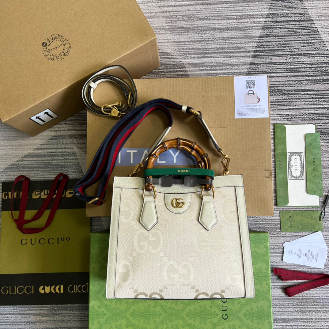 Gucci 702721 Diana Small Tote Bag GG white leather - Default Title - View 3