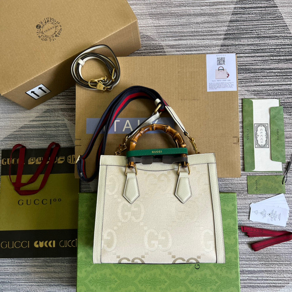 Gucci 702721 Diana Small Tote Bag GG white leather