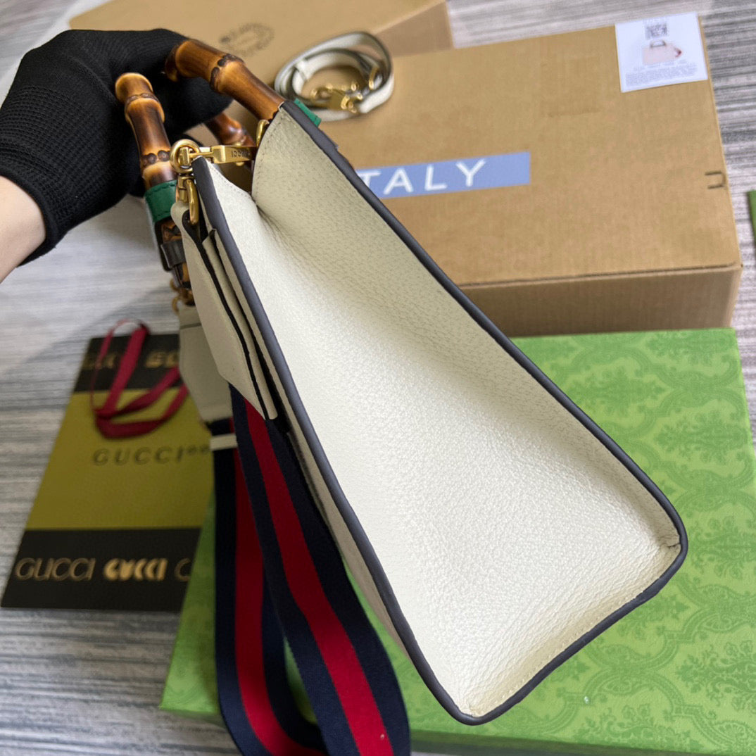 Gucci 702721 Diana Small Tote Bag GG white leather