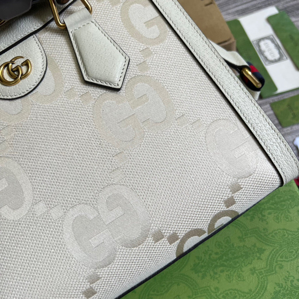 Gucci 702721 Diana Small Tote Bag GG white leather