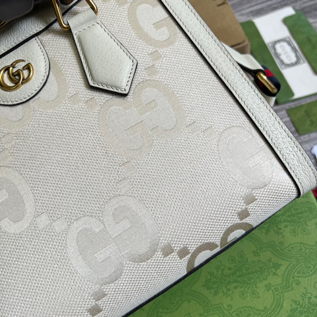 Gucci 702721 Diana Small Tote Bag GG white leather