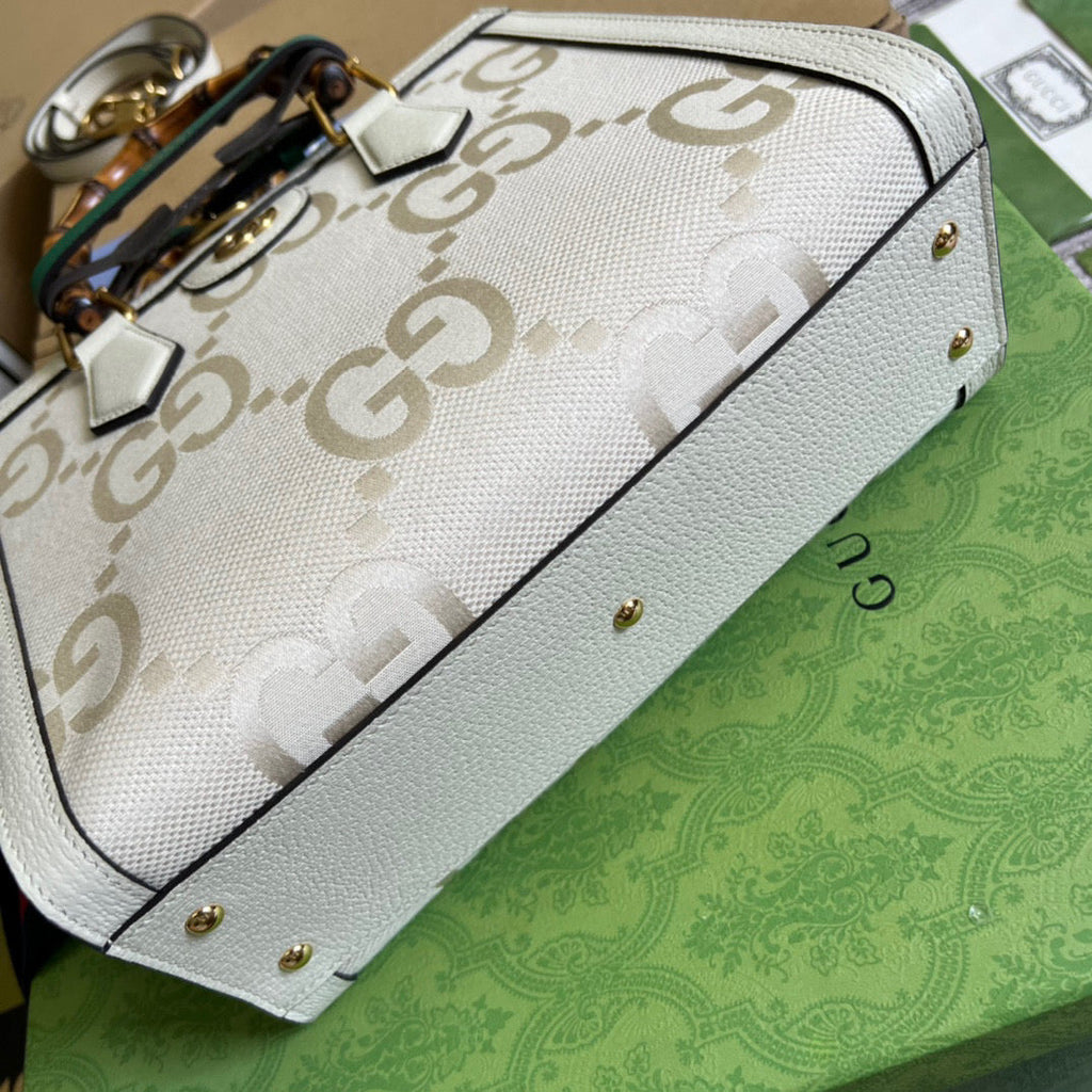Gucci 702721 Diana Small Tote Bag GG white leather