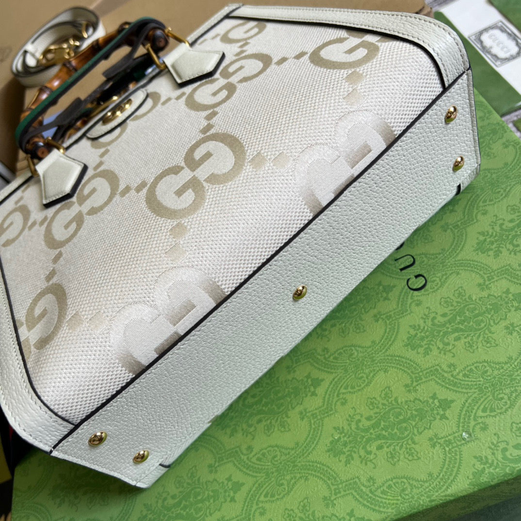Gucci 702721 Diana Small Tote Bag GG white leather