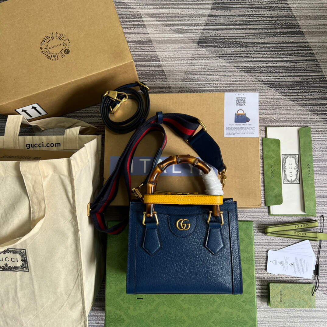 Gucci 702732 Gucci Diana Mini Tote Bag Blue - Default Title - View 2