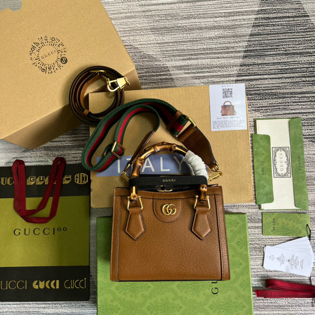 Gucci 702732 Gucci Diana Mini Tote Bag Brown leather